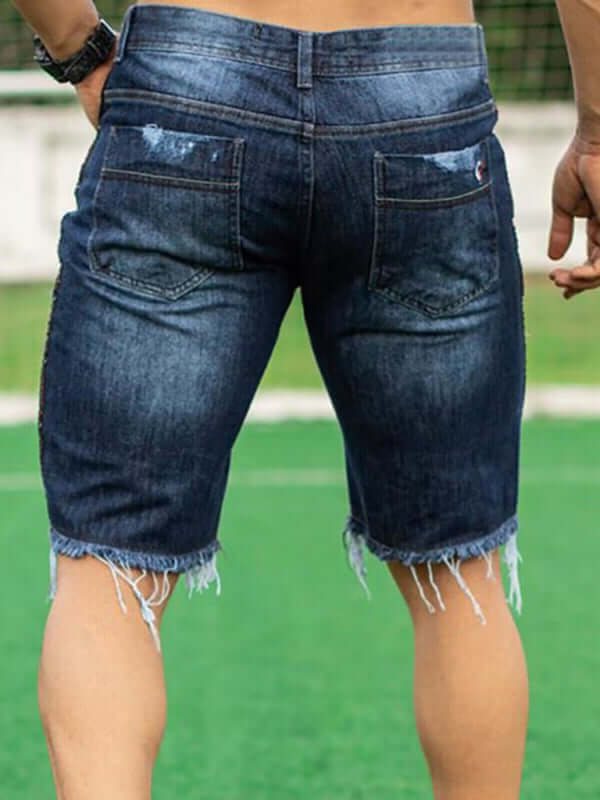 Back view of a man wearing Averra Slim Fit Short Jeans, showcasing stylish streetwear denim and a casual look.